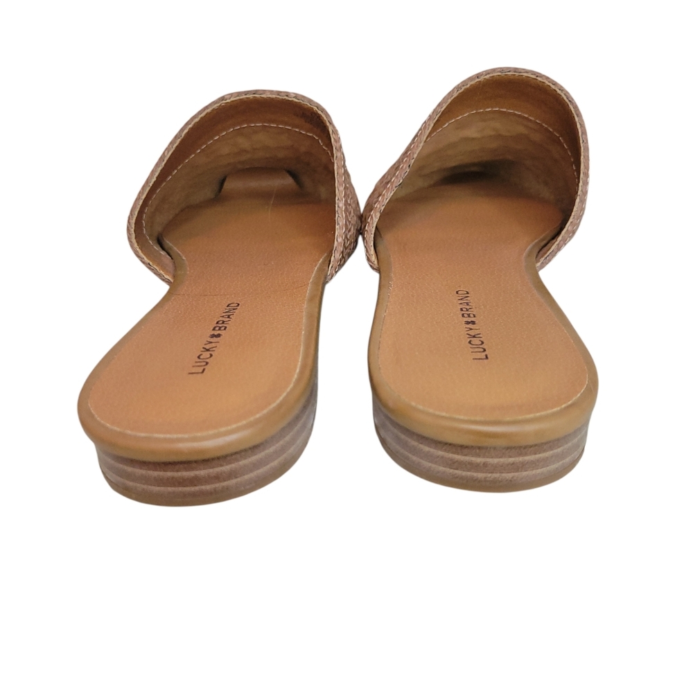 Lucky Brand Woven Leather Mule Loafers Tan Brown Slip On Size 10 Boho Coastal - Picture 5 of 8